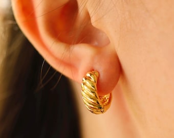 Chunky Earrings Gold Hoops Small Thick Hoop Earrings Gift for Mom 14k Gold Plated Hoops Hypoallergenic - Waterproof Chunky Hoop Earrings