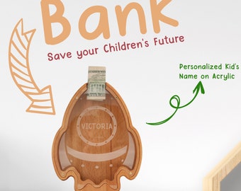 Back to School Gift Wooden Bank For Kids Wooden Bank Teach Money Saving Personalized Letter Bank, Name Initial Coin Bank