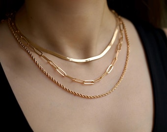 Gold Layer Necklace Set Waterproof Chains - 14k Gold plated Hypoallergenic Jewelry Gift