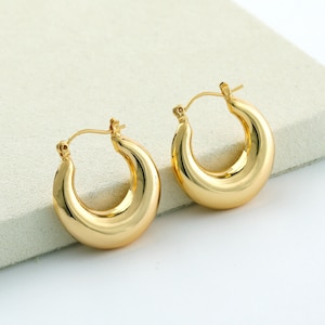 Chunky Hoop Ohrringe Gold Oval Creolen - 14k vergoldet, hypoallergen, leicht Ohrring