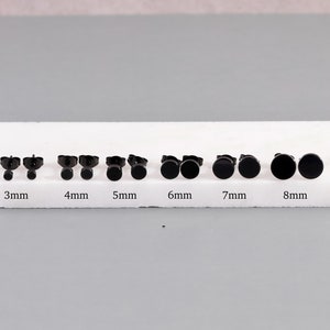 Black Round Stud Earring Set - Gift for Him Men Earrings Circle - 3mm, 4mm, 5mm, 6mm, 7mm 8mm Ear Studs Stainless Steel, Black Stud Earrings