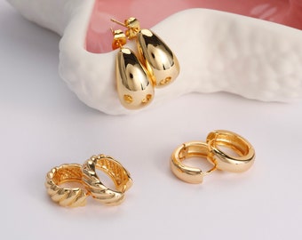 Gold Plated Hoop Earring Set: Teardrop, Twist, Huggie Hoops
