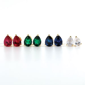 Green Emerald Stud Earring Sterling Silver, Red Ruby, Blue Sapphire Earring, Birthday Gift for Her, Dainty Gemstone Stud Earring Birthstone
