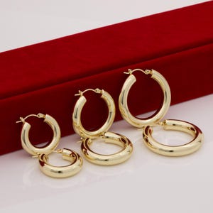 Chunky Gold Hoop Earrings Set - 14k Plated Waterproof Hypoallergenic Hoops - Thick Hoop Earrings