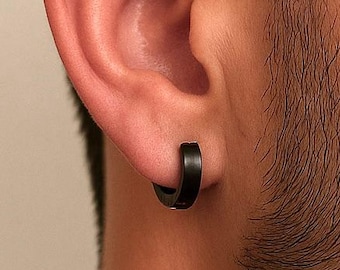 Black Huggie Hoop Earrings for Men and Women Hypoallergenic Stainless Steel Hoops Earring Gift