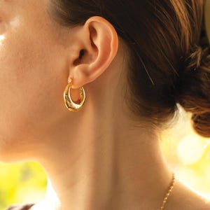 Chunky Hoop Earrings Gold Oval Hoops - 14k Gold Plated, Hypoallergenic, Lightweight Earring image 3