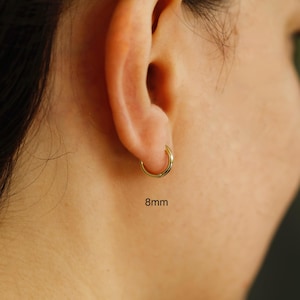 Tiny Earrings Silver, Gold - Small Sleeper Hoop Earrings 8, 10, 12mm Cartilage Hoops,  Thin Earring Piercing Jewelry for Men & Women Gifts