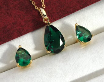 Teardrop Necklace & Earrings Jewelry Set Gift for Mom 14k Gold Vermeil - Sterling Silver Jewelry Gift Set,