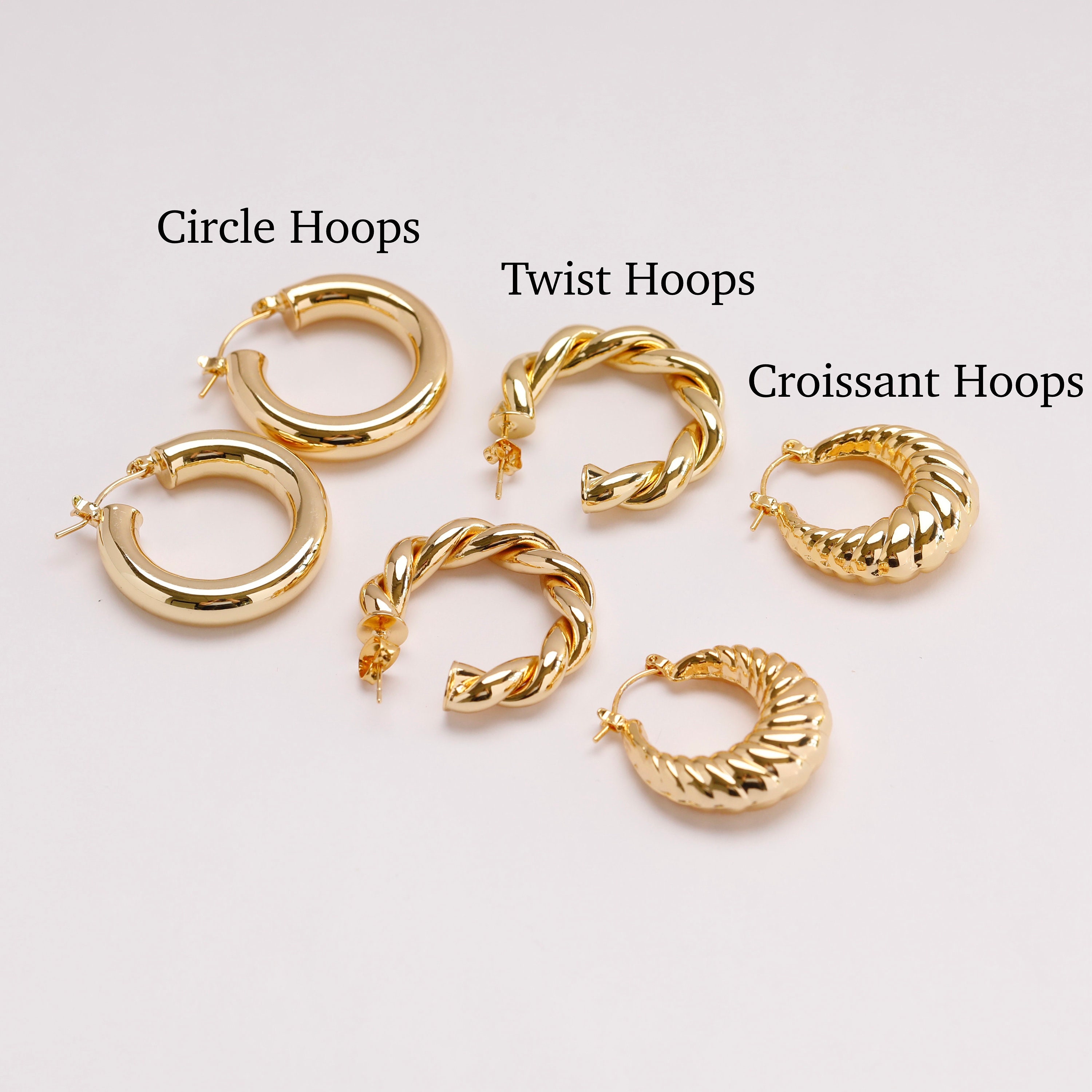 Thick Copper Gold Twist Hoops Earrings in 3 Sizes