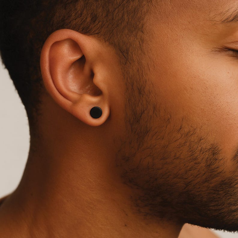 Black Stud Earrings Men & Women - Round Stud Earrings Set - Men Earrings Circle - 3mm/4/5/6/7/ 8mm Black Stud Steel Earrings image 11
