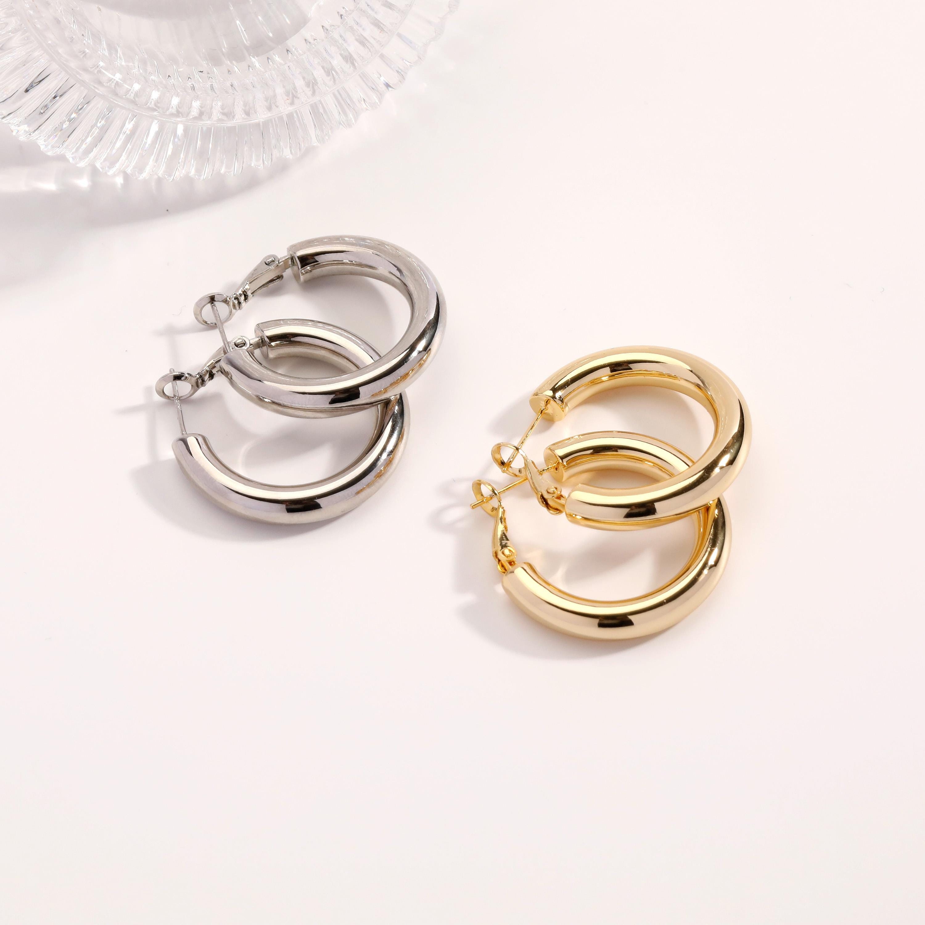 Chunky Hoop Earrings: Sterling Silver Post, Gold Plated - 25-50mm