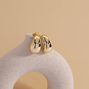 14k Gold Plated Teardrop Earrings: Lightweight Dome Huggies