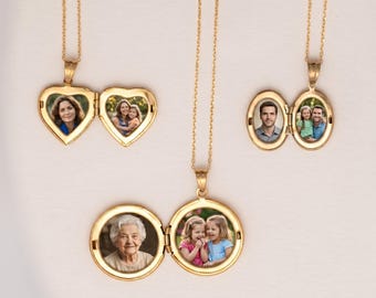 Picture Locket Necklace Gift for Mom Round Diamond, Heart Locket Necklace Multi Photo Mother's Jewelry Gift for Her, Family Necklace Gift
