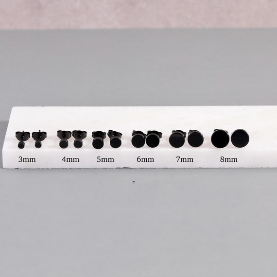 Black Stud Earrings Men & Women - Round Stud Earrings Set - Men Earrings Circle - 3mm/4/5/6/7/ 8mm Black Stud Steel Earrings