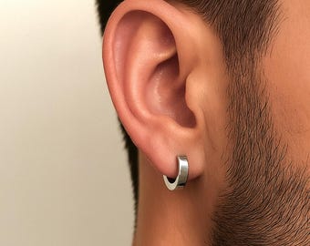 Men’s Hoop Earrings Silver, Gold, Black - Stainless Steel Huggie Hoops Waterproof | Gift for Him