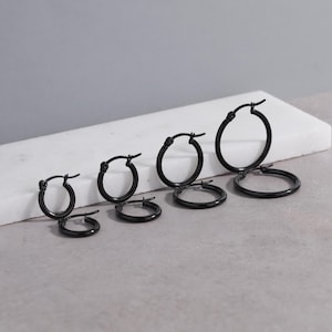 Small Hoop Black Earring for Men & Women, Tragus, Cartilage Earring Small Huggie Earring 12, 15, 20, 25mm Hoop Gift for Her - Him Earrings