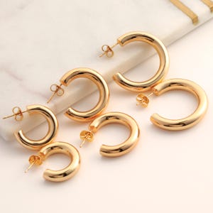 Open Hoop Earring 3 Pair Set Bold Hoop Chunky Gold Thick Medium Hoop, Statement Earrings, Gift for Her, Dainty Earrings Set - Hypoallergenic