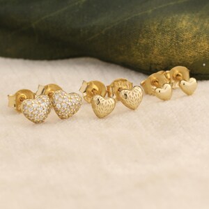Heart Stud Earring Set 925 Sterling Silver, Tiny Gold Stud Earring, Birthday Gift for Her, Dainty Cartilage Earring