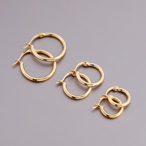 Small Gold Hoops Set 13mm, 15mm, 20mm Size 14k Gold Plated Earrings Minimalist Hoop Earring - 3 Stacking Earring Gold Gift for Her & for Him