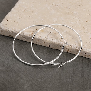Large Silver Hoops Earrings 20/30/40/50/60/70mm 100mm Big Hoops Lightweight Earrings Set for Women 14k White Gold Plated Hypoallergenic