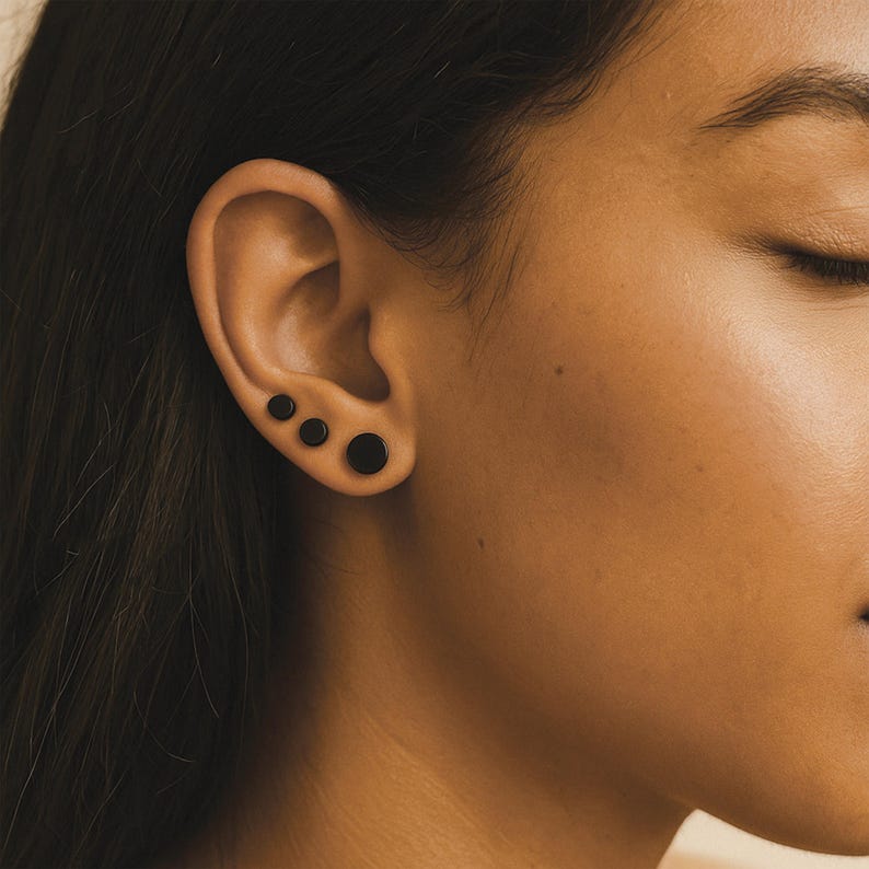 Black Stud Earrings Men & Women - Round Stud Earrings Set - Men Earrings Circle - 3mm/4/5/6/7/ 8mm Black Stud Steel Earrings image 6