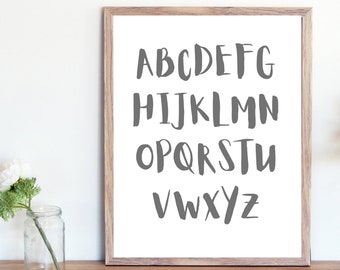 White + Gray Alphabet Printable Wall Art, Digital Download, A to Z