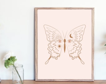 Pink Butterfly Print / Butterfly Poster / Boho Wall Art / Butterfly Art / Butterfly Decor / Printable Wall Art