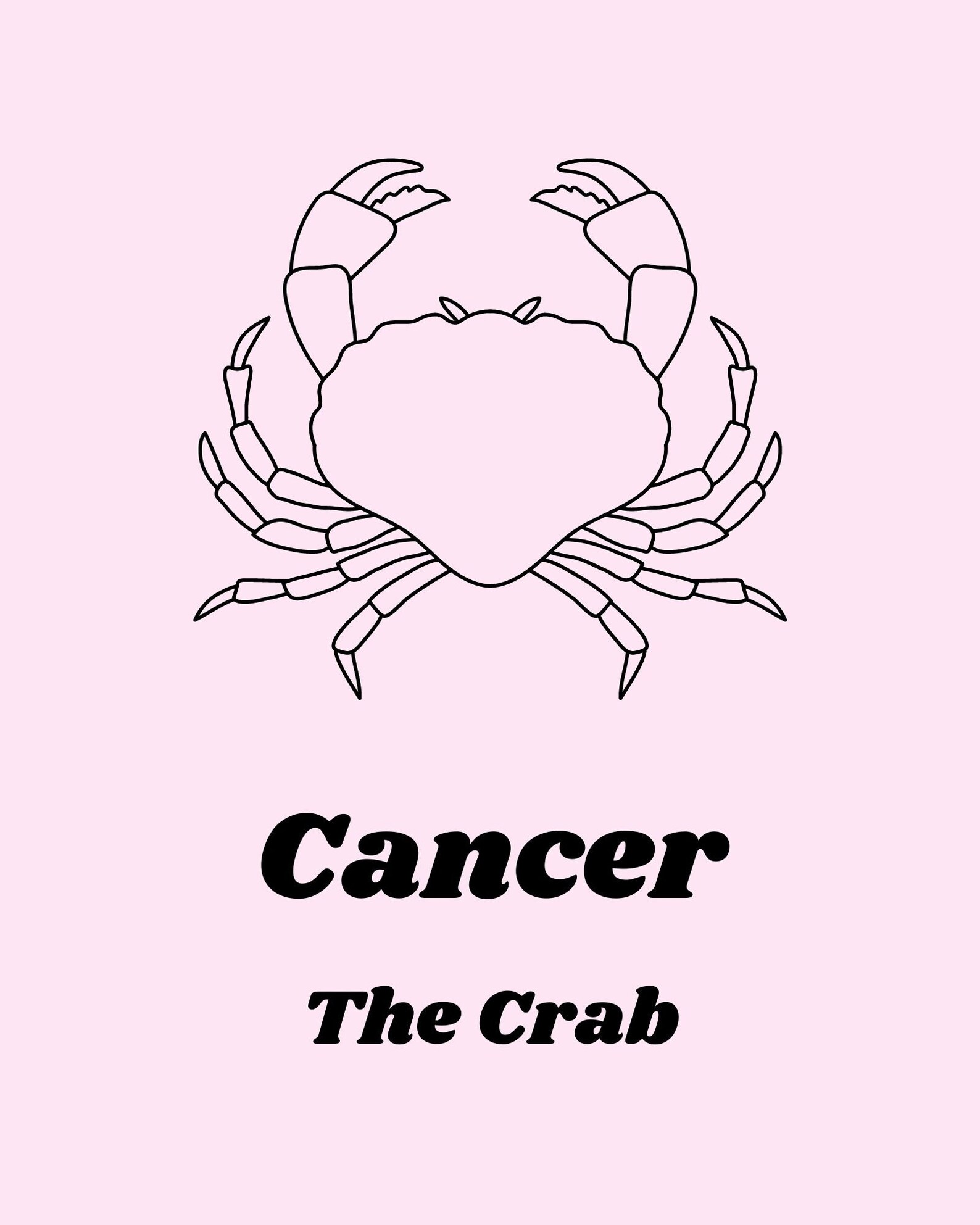 Cancer the Crab Print / Cancer Zodiac Sign / Pink Astrology Etsy
