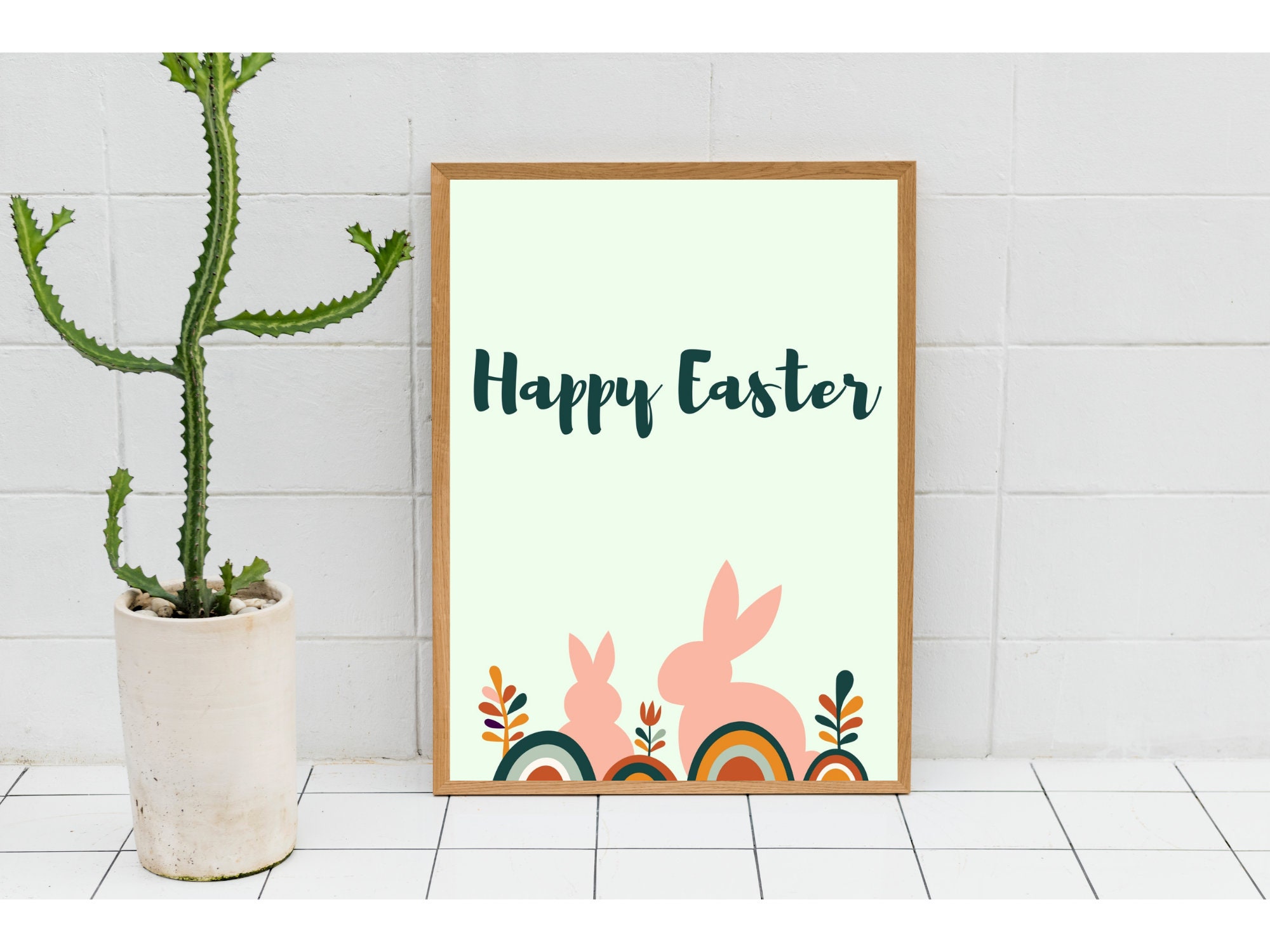 Green Happy Easter Printable Wall Art / Easter Decor / Easter Wall Art