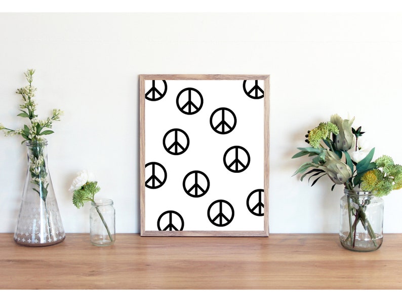 Black and White Peace Sign Print / Hippie Decor / Digital - Etsy