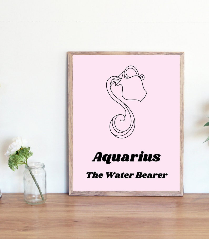 Aquarius the Water Bearer Zodiac Print / Pink Astrology Poster / Aquarius Print / Aquarius