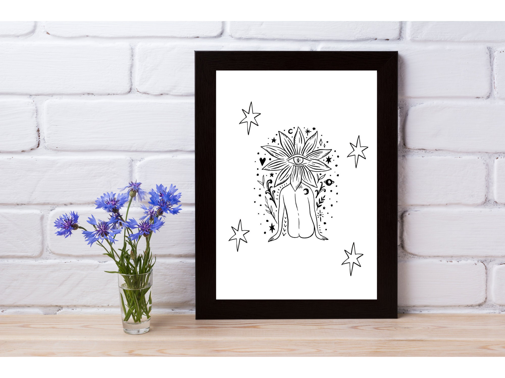 Flower Girl Print / Black and White / Floral Wall Art / Boho - Etsy