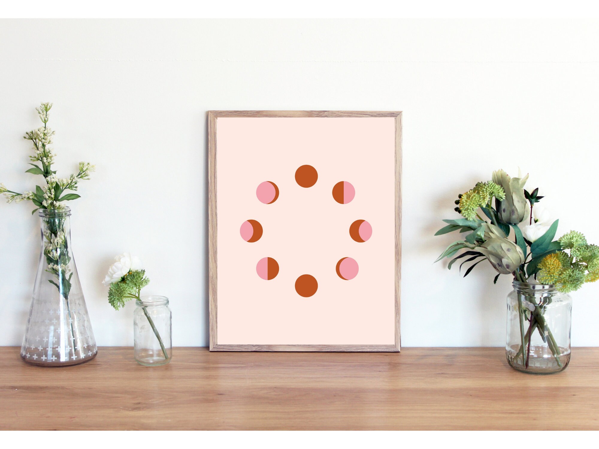 Pink Moon Phases Print / Lunar Phases / Boho Moon Print / Moon Wall Art ...