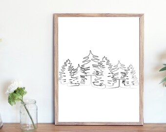 Tree Print / Forest Wall Art / Nature Wall Art / Tree Wall Art / Black and White Nature Print / Botanical Print / Printable Wall Art