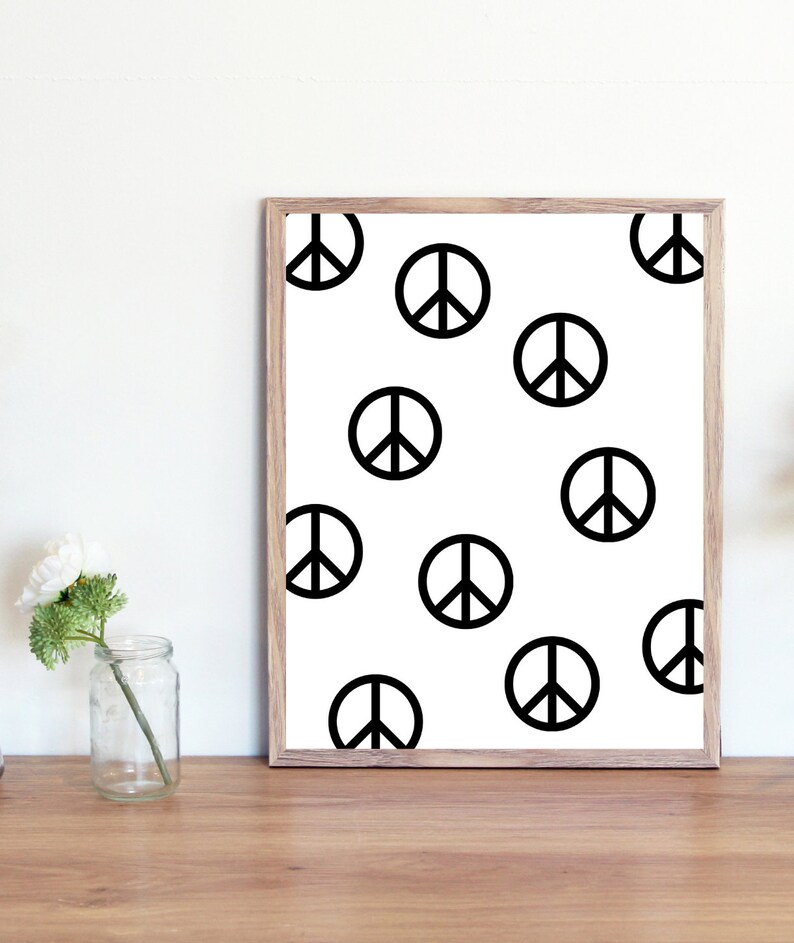 Black and White Peace Sign Print / Hippie Decor / Digital - Etsy