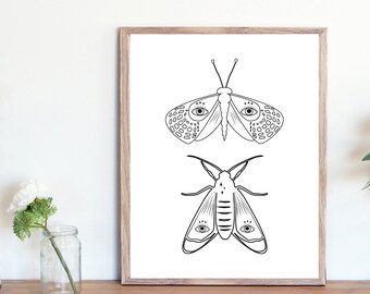 Impression de bogue noir et blanc / impression d’insectes / Boho Wall Art / Bug Printable Wall Art / Moth Wall Art / Bug Poster