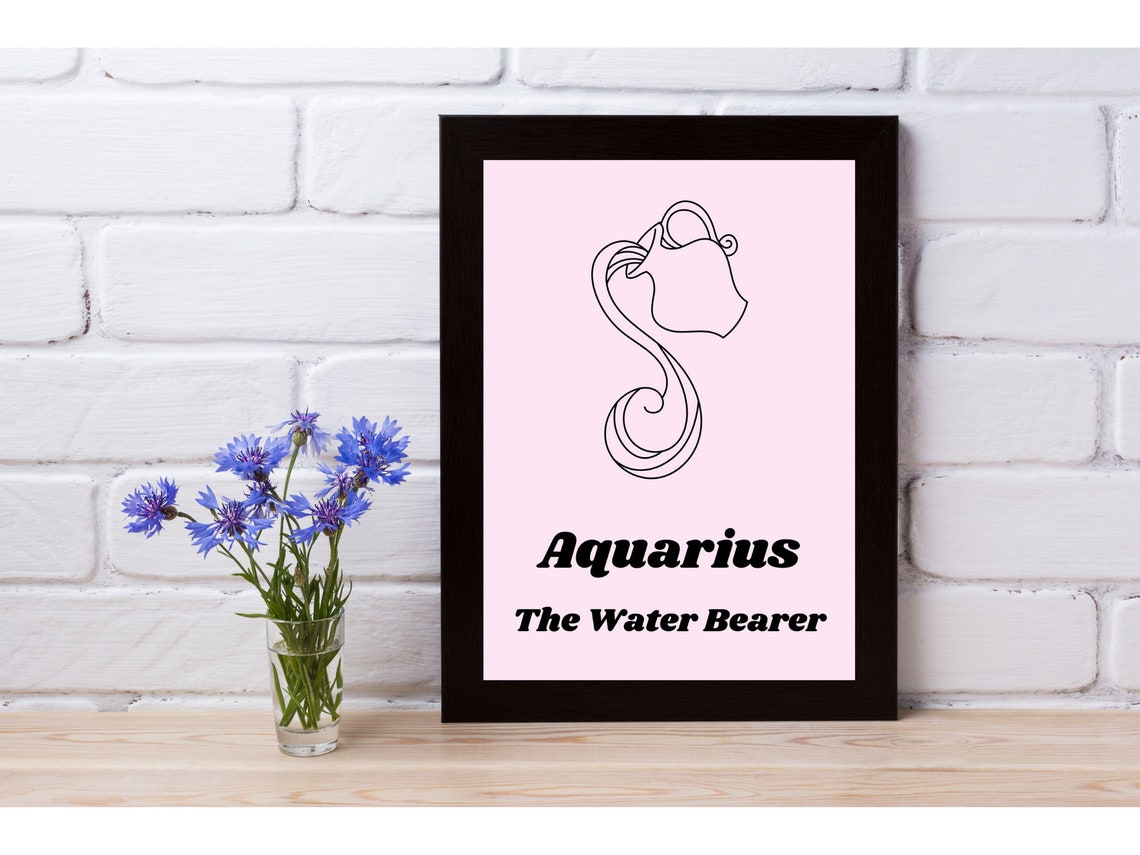 Aquarius the Water Bearer Zodiac Print / Pink Astrology Poster / Aquarius Print / Aquarius