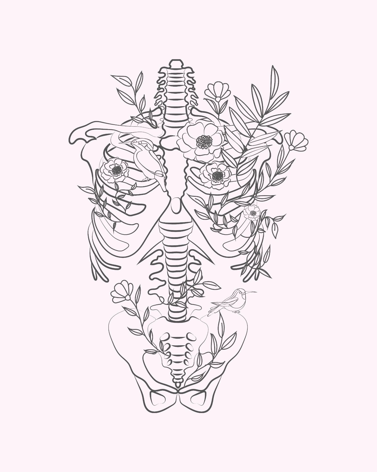Flower Skeleton Print / Floral Wall Art / Boho Decor / Anatomy Etsy
