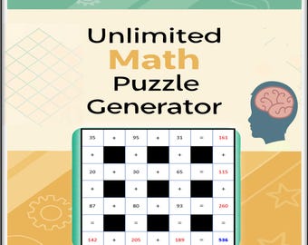 Generador ilimitado de rompecabezas matemáticos: actividad matemática infantil con cuadrícula de lógica de suma cruzada imprimible - Descarga instantánea