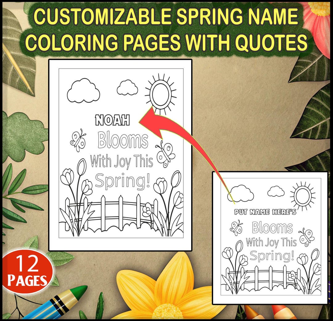 Customizable Spring Name Coloring Pages With Quotes -template Canva - Etsy