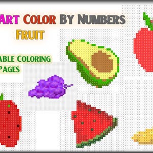 Pixel Art Color By Numbers - Fruit Theme - digital coloring book PDF