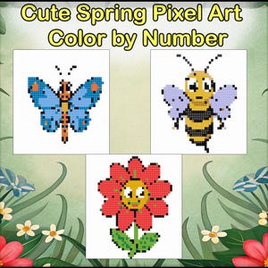Cute Spring Pixel Art Color by Number | Digital Printable Coloring Pages