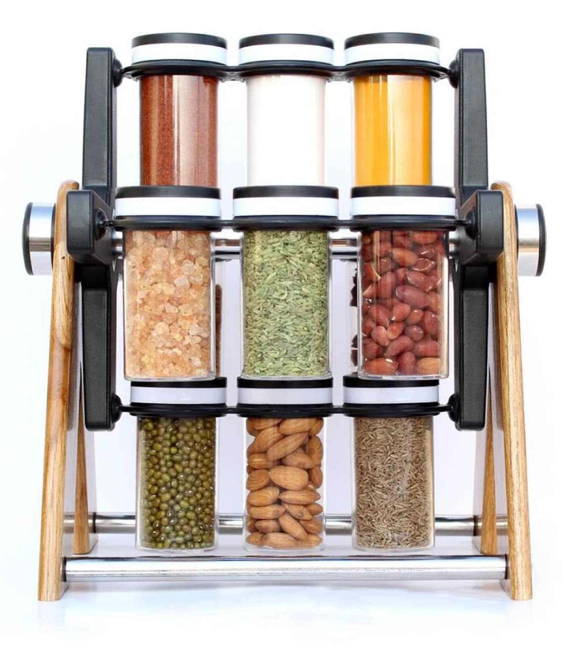 Wooden Wheel Spice Rack With 12pc Jar Combo Kitchen Etsy