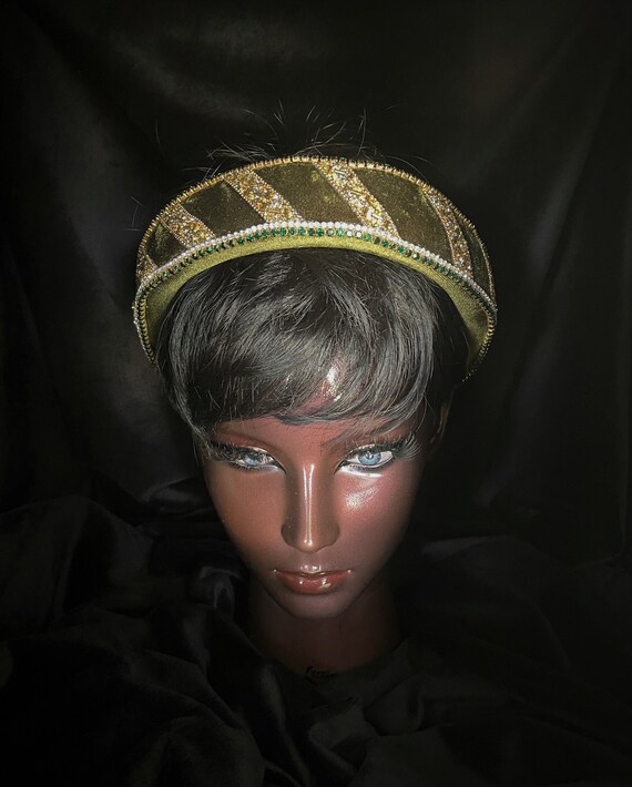 Olive Green and Gold Velvet Crystal Headband - Etsy