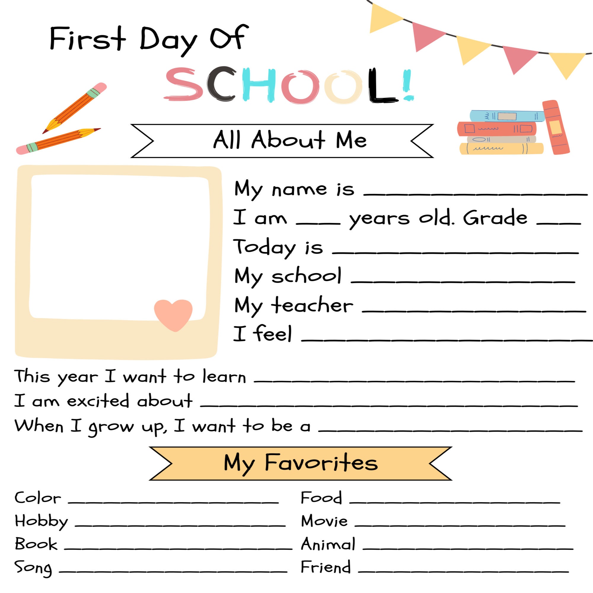 First &amp; Last Day of School Printable Back to School Questionnaire ...