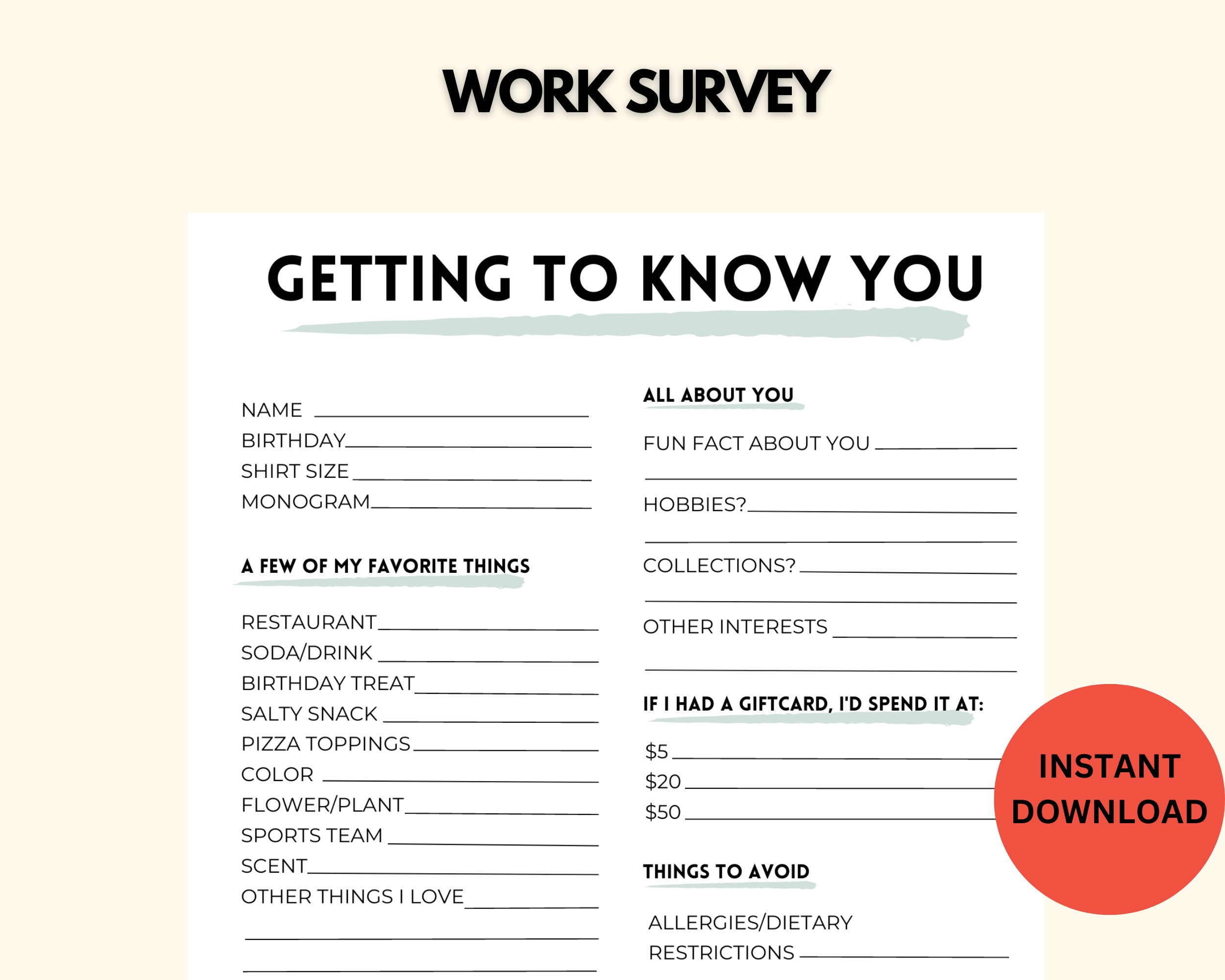 Free Printable Getting To Know Your Employees Questionnaire Template