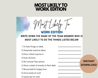 Most likely to game for fun work team or retirement party activity | Office Game | Teambuilding Activity |  Editable PDF |