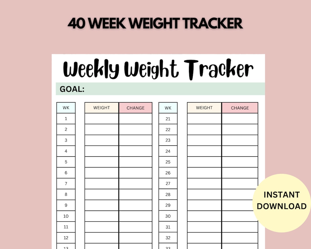 Weekly Weight Tracker 40 Week Weight Loss Weight Loss Chart