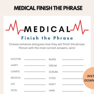 Medical Finish the Phrase Game|PRINTABLE Medical Game| Medical Nursing School Icebreaker|Medical Party Activity|Team Building