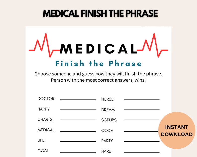 Medical Finish the Phrase Game|printable Medical Game| Medical Nursing School Icebreaker|medical ...